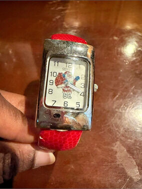 Geneva Rectangular Watch Red Silver AS IS NOT TESTED